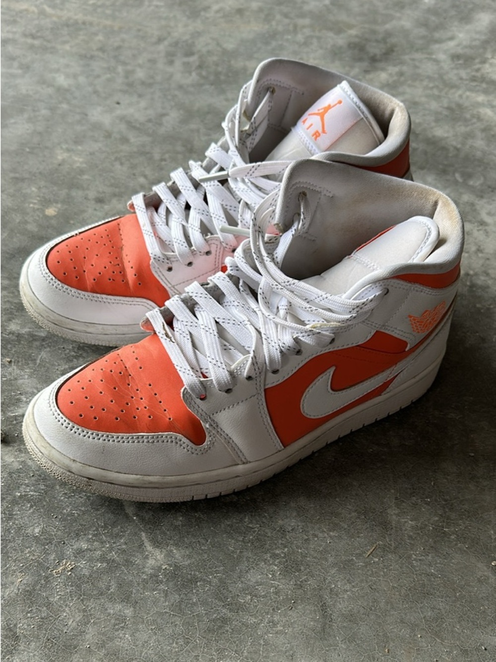 Nike Air Jordan 1 Mid White & Orange Basketball Sneakers
